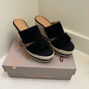 Crown Vintage Suede Platform Mules in Black